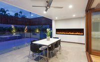 Amantii Panorama Deep Full View Smart Electric  - 88" Indoor /Outdoor WiFi Enabled Fireplace, featuring a MultiFunction Remote, Multi Speed Flame Motor, Glass Media & a Black Trim