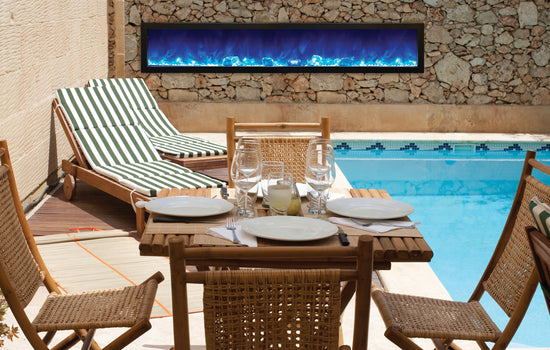 Amantii Panorama Slim Full View Smart Electric  - 88" Indoor /Outdoor WiFi Enabled Fireplace, featuring a MultiFunction Remote, Multi Speed Flame Motor, Glass Media & a Black Trim