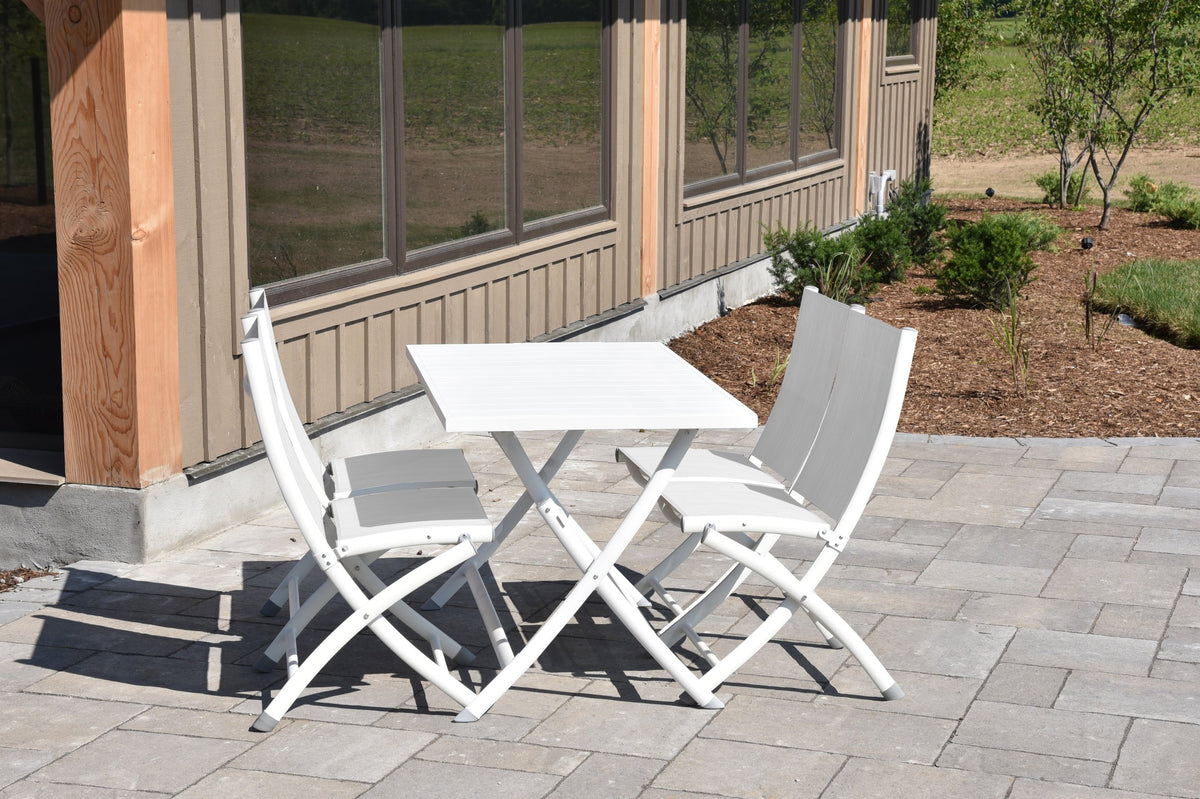 Vivere Brunch Folding Aluminum Table and Bachelor Chairs 5 pc Set - White, Default Title, Outdoor Dining Table, Outdoor