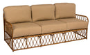 Woodard Cane Sofa, Aged Teak, Beach Bum Creamsicle (Grade A), Grade A Fabric, Garden Chairs, Sofa, Wood, Cane, Wood, Rectangular, 5+ Legs, Outdoor