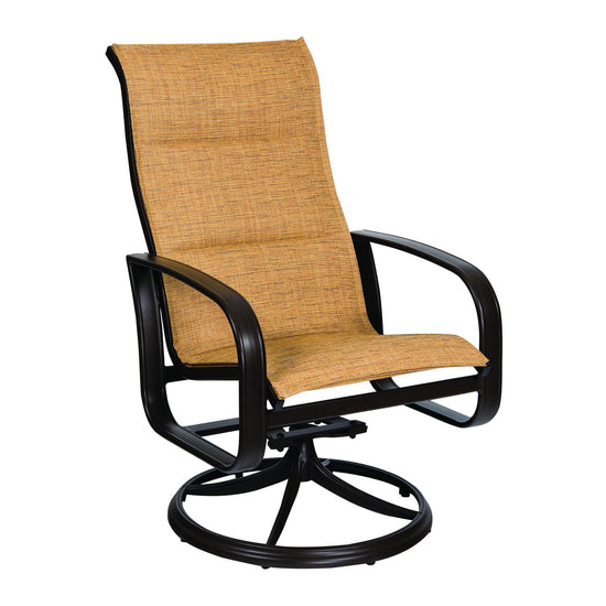 Woodard Cayman Isle Padded Sling High Back Swivel Rocking Dining Armchair