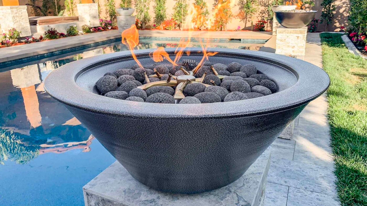 The Outdoor Plus 24" Cazo Powder Coated Fire Bowl, Liquid Propane, Java, Low Voltage Electronic Ignition, Cazo, Metal, Outdoor