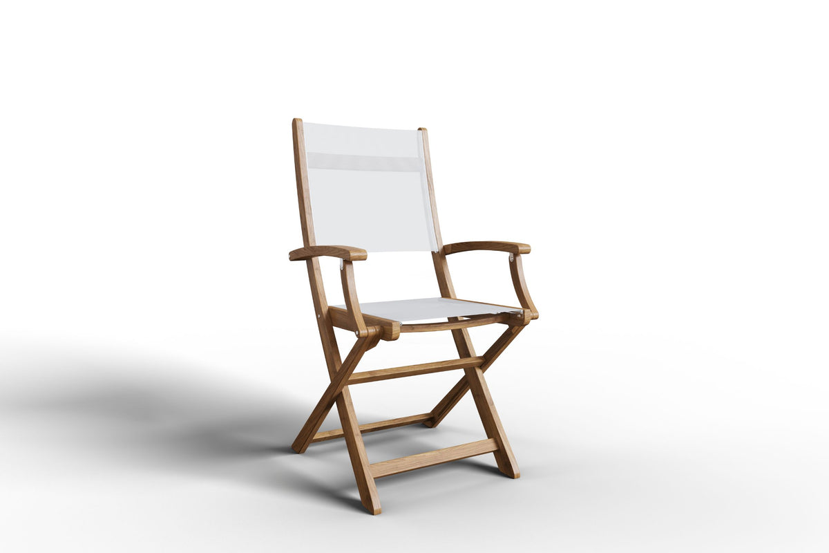 Curated MaisonFurniture Lucas Teak Outdoor Folding Armchair in Textilene Fabric