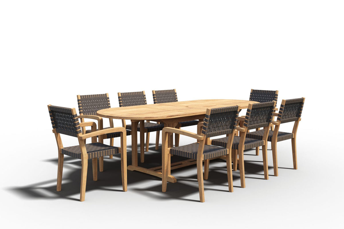Curated MaisonFurniture Amelie Oval Teak Outdoor Dining Table with Built-In Extension