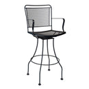 Woodard Constantine Swivel Bar Stool, Aged Teak, Beach Bum Creamsicle (Grade A), Grade A Fabric, Bar Stools, Fabric, Iron, Curved, 4 Legs, Outdoor