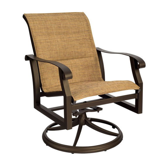 Woodard Cortland Padded Sling Swivel Rocking Dining Arm Chair