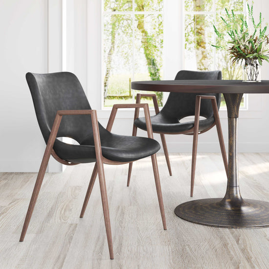 Desi Vinyl Dining Chair with Walnut-Finish Steel Frame
