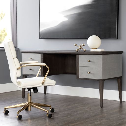 Sunpan Pattinson Desk Dark Brown-Grey Shagreen / White Ceruse-Cream Shagreen