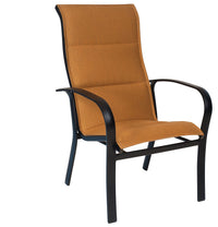 Woodard Fremont Padded Sling High-Back Dining Armchair - Stackable, Aged Teak, Augustine Alloy (Grade A), Grade A Fabric, Garden Chairs, Arm Chairs, Fremont, Aluminum, Armchair, Curved, Outdoor