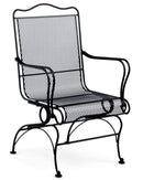 Woodard Tucson High-Back Coil Spring Chair, Aged Teak, No Cushion, Grade A Fabric, Dining Chairs, Iron, Curved, 4 Legs, Outdoor