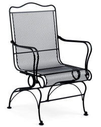 Woodard Tucson High-Back Coil Spring Chair, Aged Teak, No Cushion, Grade A Fabric, Dining Chairs, Iron, Curved, 4 Legs, Outdoor