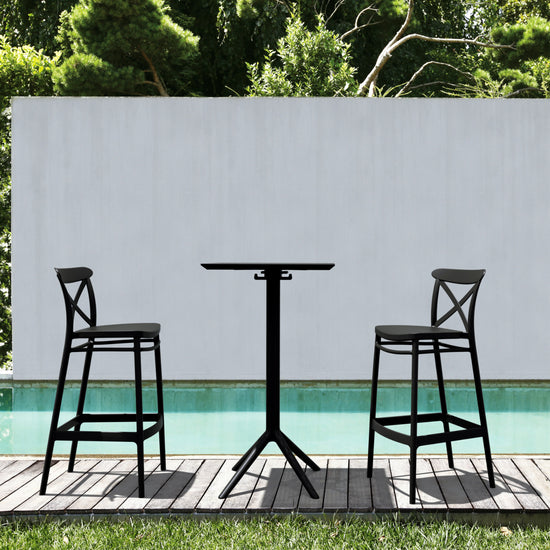 Compamia Sky Cross Square Bar Set with 2 Barstools  in Black/Dark Gray/Taupe/White/Olive Green