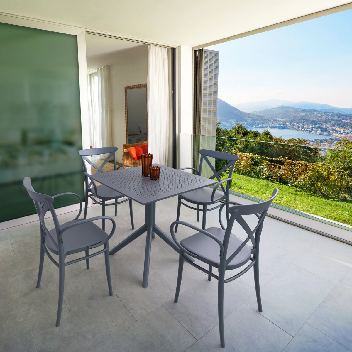 Compamia Cross XL Patio Dining Set with 4 Chairs Black/Dark Gray/Taupe/White/Olive Green