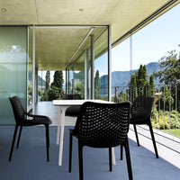 Compamia Air Maya Square Dining Set with White Table and 4 Black/Dark Gray/Taupe/Orange/Red/Tropical Green/White/Yellow Chairs