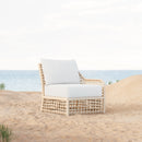 Azzurro Living Kiawah Corner Chair With Natural Aluminum Frame And Almond All-Weather Wicker