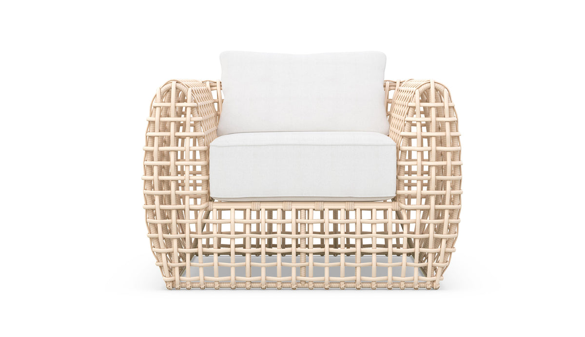 Azzurro Living Kiawah Club Chair In Matte White Aluminum and Almond All-Weather Wicker