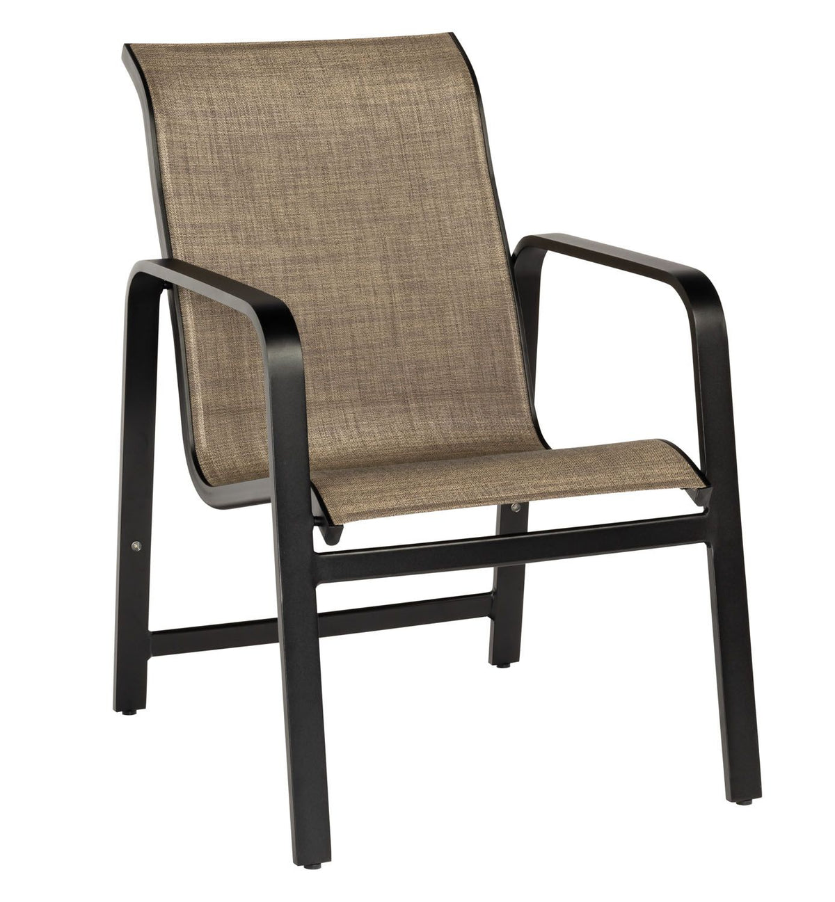 Woodard Landings Sling Dining Armchair - Stackable, Aged Teak, Augustine Alloy (Grade A), Grade A Fabric, Garden Chairs, Arm Chairs, Landings , Aluminum, Armchair, Rectangular, Outdoor