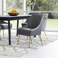Zuo Modern Maxine Dining Chair, Gray & Gold, Dining Chairs, Faux Leather, Plywood, powder-coated Aluminum, Curved, 4 Legs, Indoor
