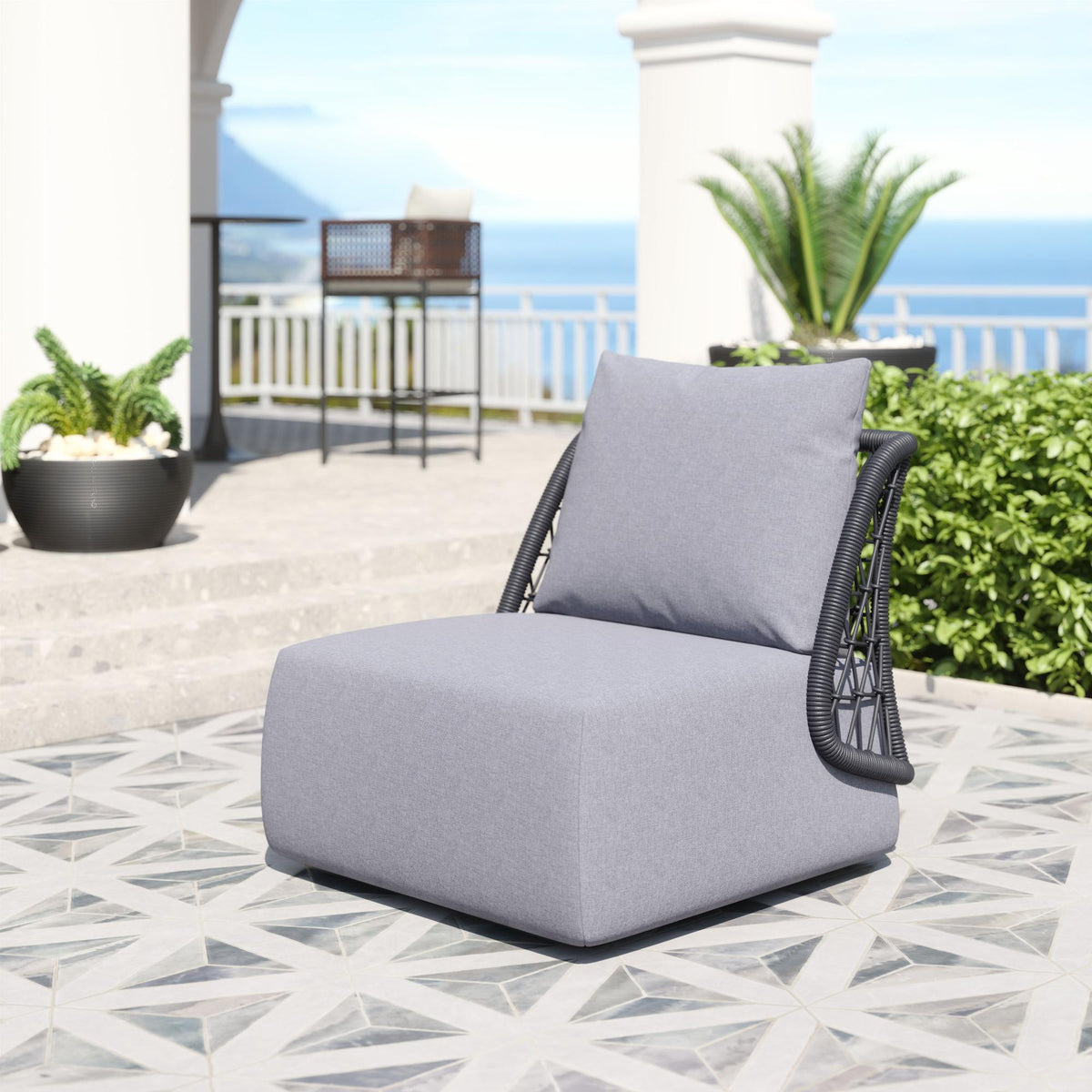 Zuo Modern Mekan Accent Chair in Gray, Accent Chairs, Aluminum, Olefin, Polypropylene, Square, Block, Outdoor