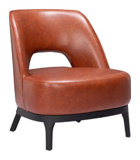 Zuo Modern Mistley Accent Chair in Brown/Gray, Gray, Accent Chairs, Faux Leather, Polyurethane, Steel, Curved, 4 Legs, Indoor