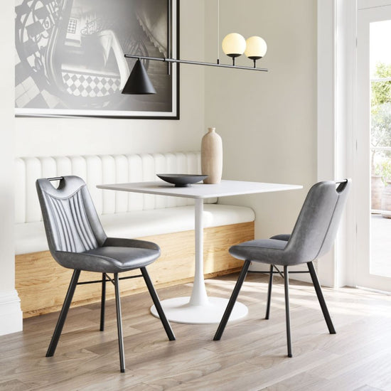 White Dining Table with Steel Base, Seats Up to Four