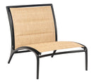 Woodard Orion Padded Sling Armless Lounge Chair - Low Seat, Aged Teak, Augustine Alloy (Grade A), Grade A Fabric, Garden Chairs, Lounge Chairs, Orion, Aluminum, Lounge Chairs, Curved, Outdoor