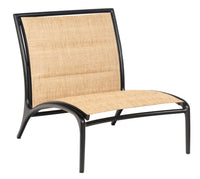 Woodard Orion Padded Sling Armless Lounge Chair - Low Seat, Aged Teak, Augustine Alloy (Grade A), Grade A Fabric, Garden Chairs, Lounge Chairs, Orion, Aluminum, Lounge Chairs, Curved, Outdoor