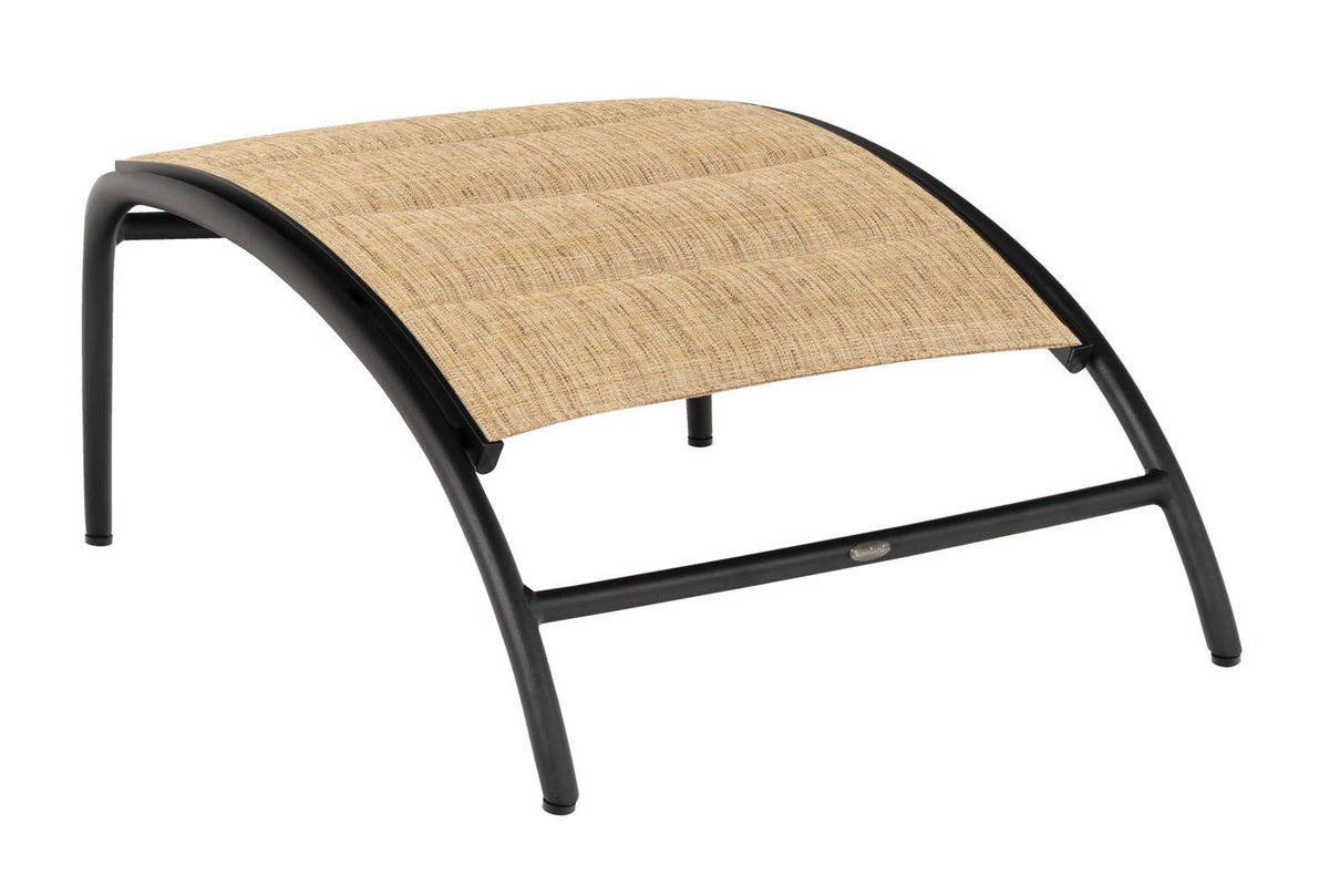 Woodard Orion Padded Sling Ottoman, Aged Teak, Augustine Alloy (Grade A)Garden Chairs, Ottoman, Orion, Aluminum, Ottoman, Curved, Outdoor