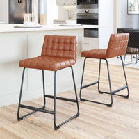 Zuo Modern Pago Counter Stool in Brown, Counter Stools, Steel, Curved, Cross Legs, Indoor