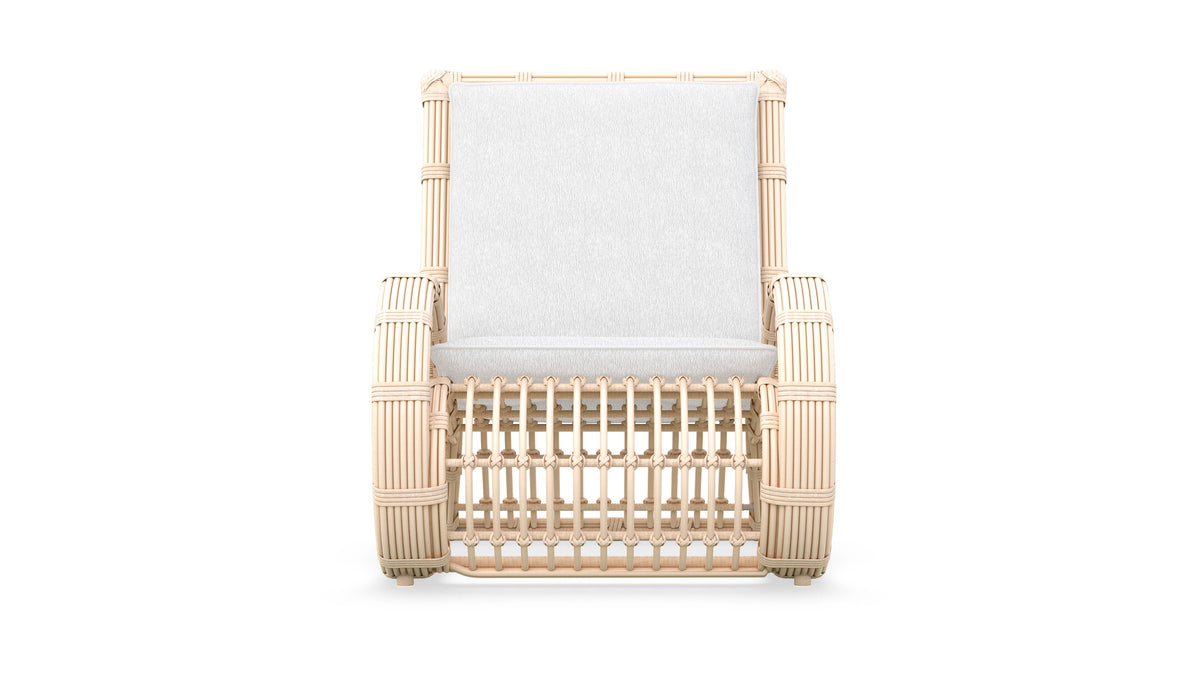 Azzurro Living Paloma Club Chair In Matte White Aluminum Frame And Almond All-Weather Wicker