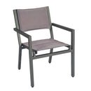 Woodard Palm Coast Padded Sling Dining Armchair - Stackable, Aged Teak, Augustine Alloy (Grade A), Grade A Fabric, Garden Chairs, Arm Chairs, Palm Coast, Aluminum, Armchair, Rectangular, Outdoor