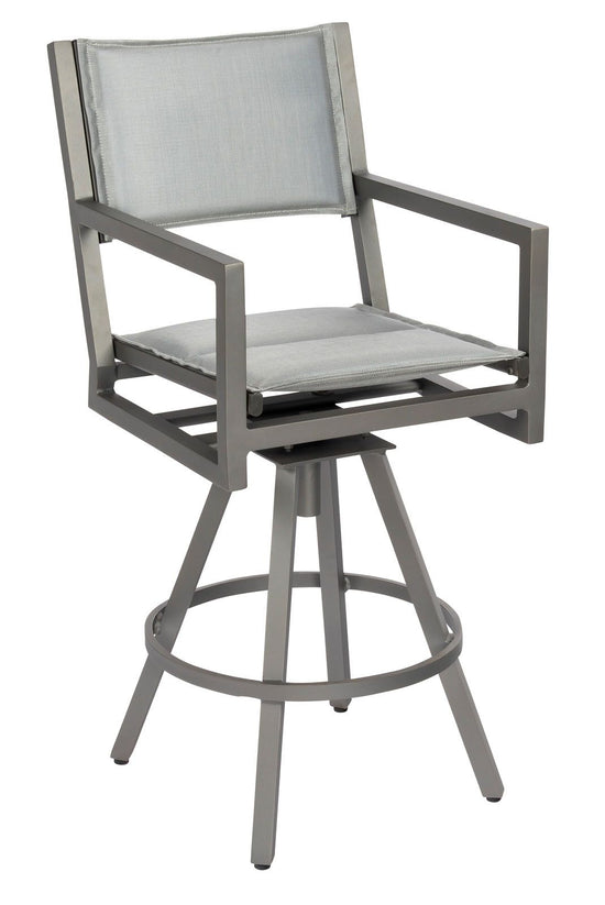 Woodard Palm Coast Padded Sling Swivel Bar Stool with Arms