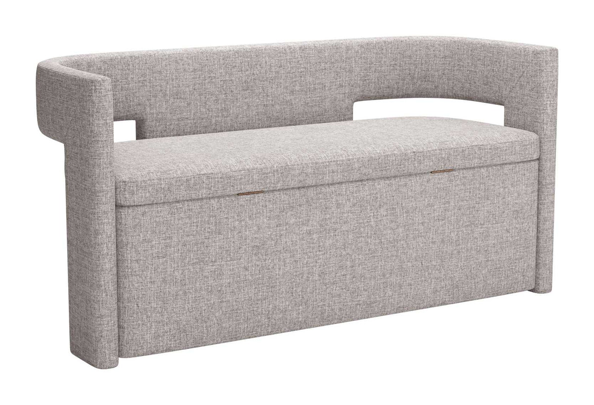 Zuo Modern Papua Storage Bench Gray, Bench, Plywood, Polyester, Steel, Rectangular, Pedestal, Indoor