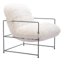 Zuo Modern Pelut Accent Chair White, Accent Chairs, Faux Fur, Plywood, Polyester, Steel, Square, 4 Legs, Indoor