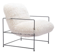 Zuo Modern Pelut Accent Chair White, Accent Chairs, Faux Fur, Plywood, Polyester, Steel, Square, 4 Legs, Indoor