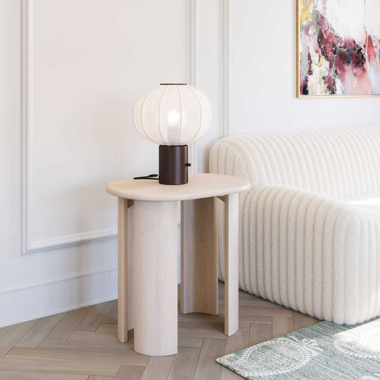 Acacia Wood Side Table – Natural Whitewashed Oval Top