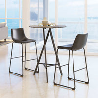 Zuo Modern Smart Barstool in Black/Charcoal/Vintage Espresso, Black, Bar Stools, Faux Leather, Plywood, Polyurethane, Steel, Square, Cross Legs, Indoor