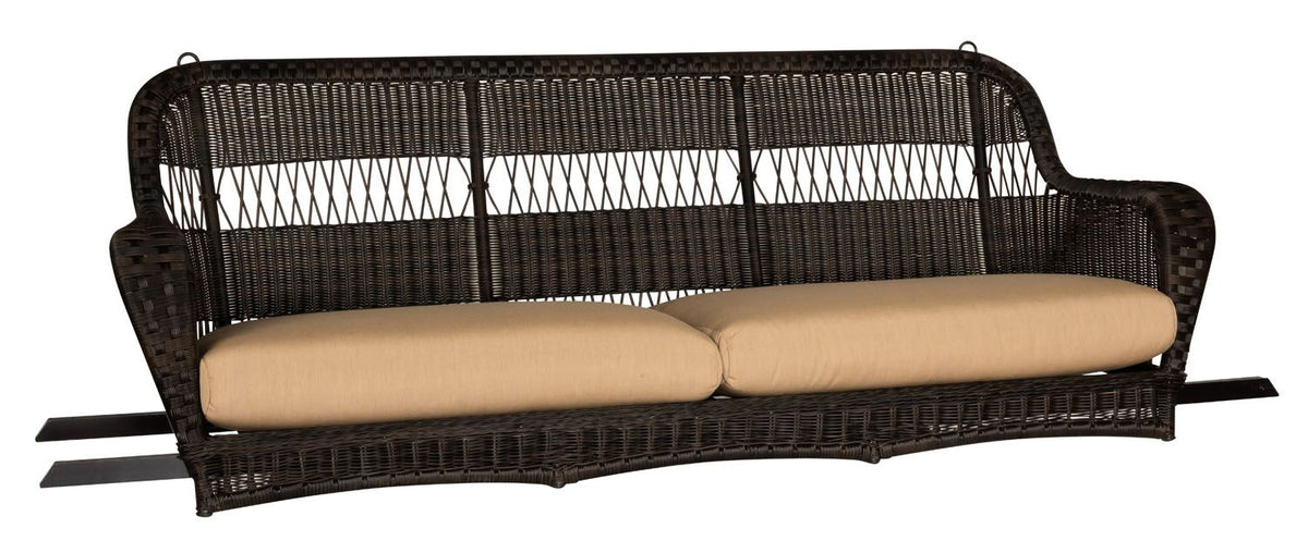 Woodard Sommerwind Sofa Swing, Chocolate, Beach Bum Creamsicle (Grade A), Grade A Fabric, Garden Chairs, Sofa, Sommerwind, Wicker, Swing sofa, Curved, Outdoor