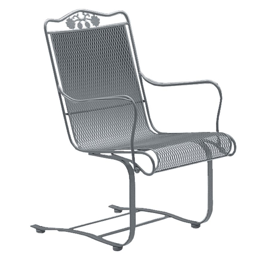 Woodard Briarwood High Back Spring Base Chair with Optional Seat Cushion, Aged Teak, Grade A Fabric, Beach Bum Creamsicle (Grade A), Dining Chairs, Fabric, Iron, Curved, 4 Legs, Outdoor