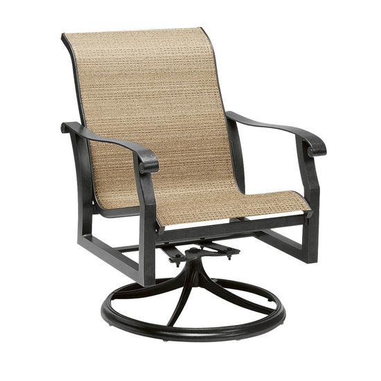 Woodard Cortland Sling Swivel Rocking Dining Arm Chair