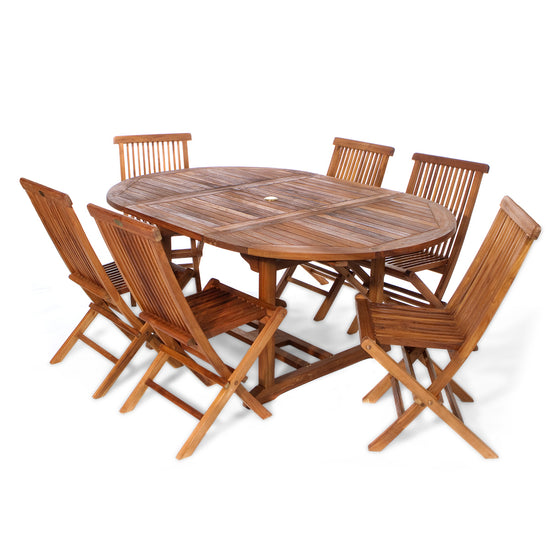 All Things Cedar 7-Piece Oval Folding Chair Set & Blue/Green/Red/White Cushion