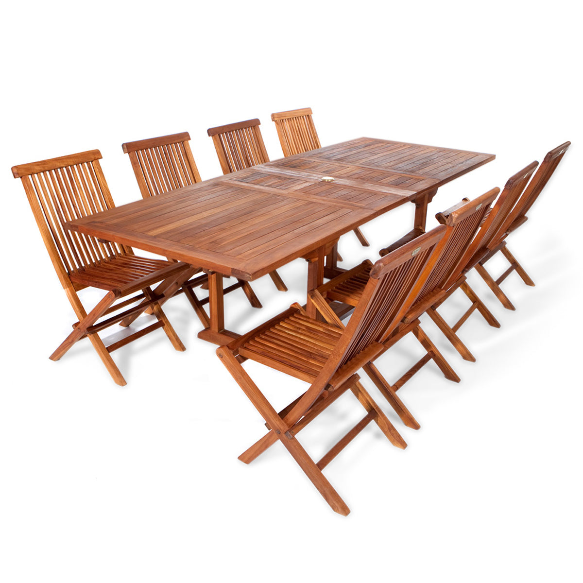 All Things Cedar 9-Piece Rectangle Folding Chair Set & Blue/Red/Green/White Cushion
