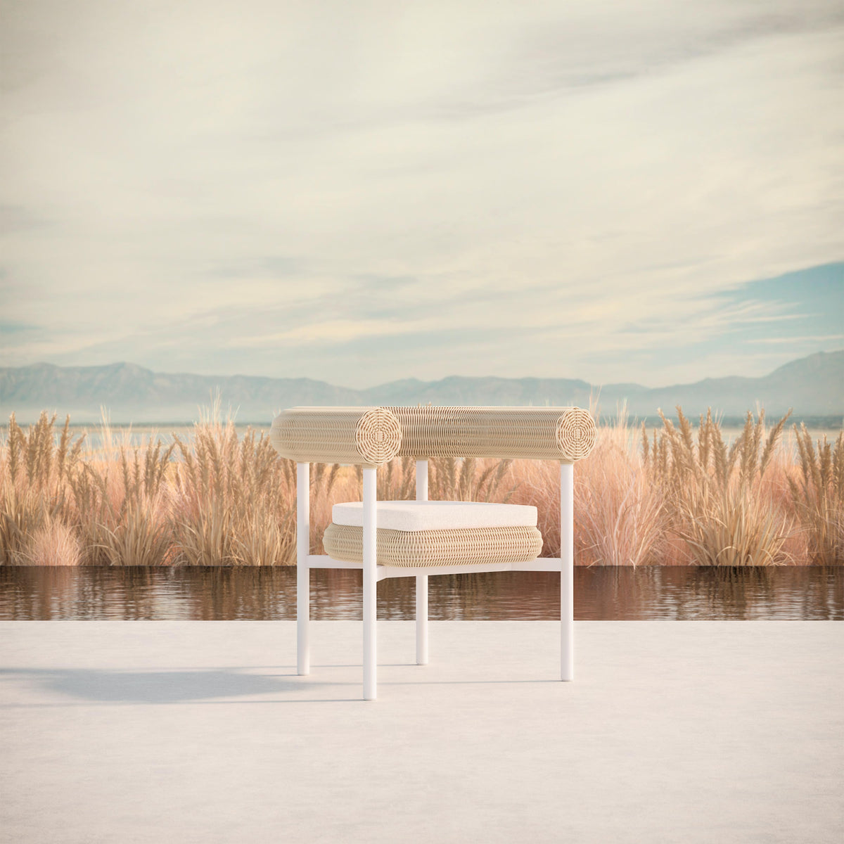 Azzurro Living Texoma Dining Chair With Natural Aluminum Frame And Almond All-Weather Wicker