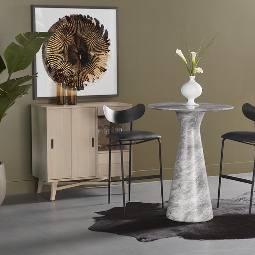 Sunpan Gibbons Barstool in Antique Brass - Charcoal Black Leather / Black - Bravo Portabella