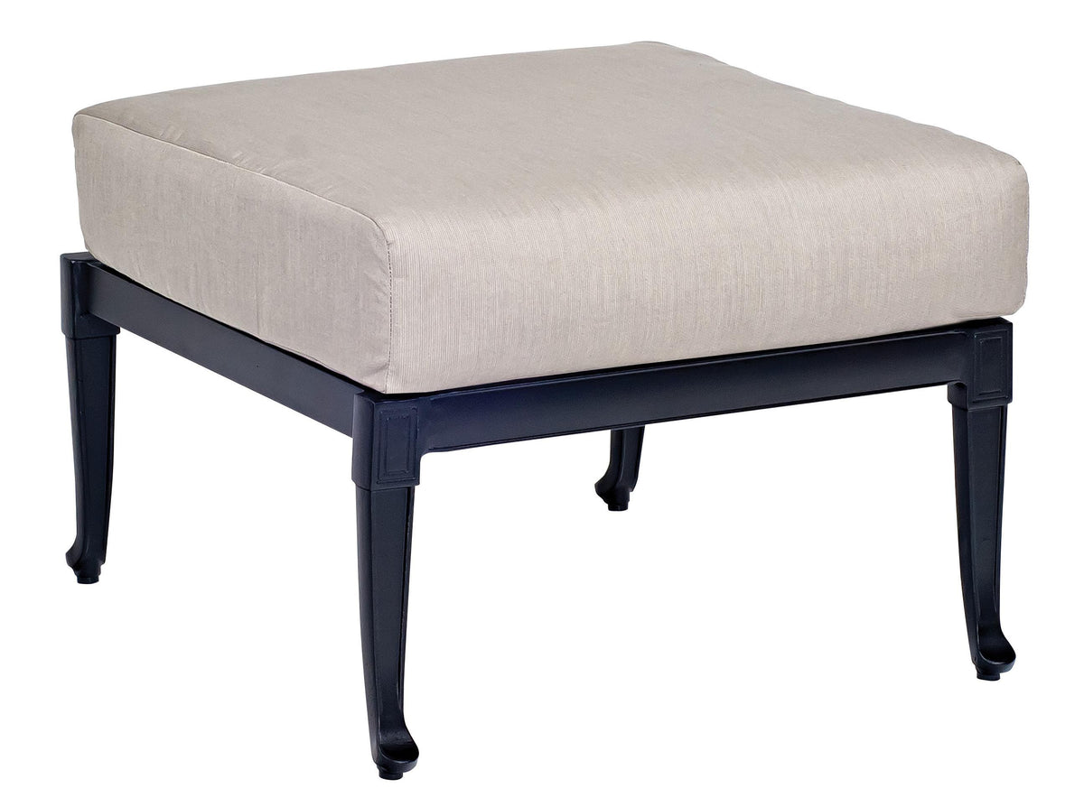 Woodard Wiltshire Ottoman, Aged Teak, No Cushion, Grade A Fabric, Ottoman, Aluminum, Square, 4 Legs, Outdoor