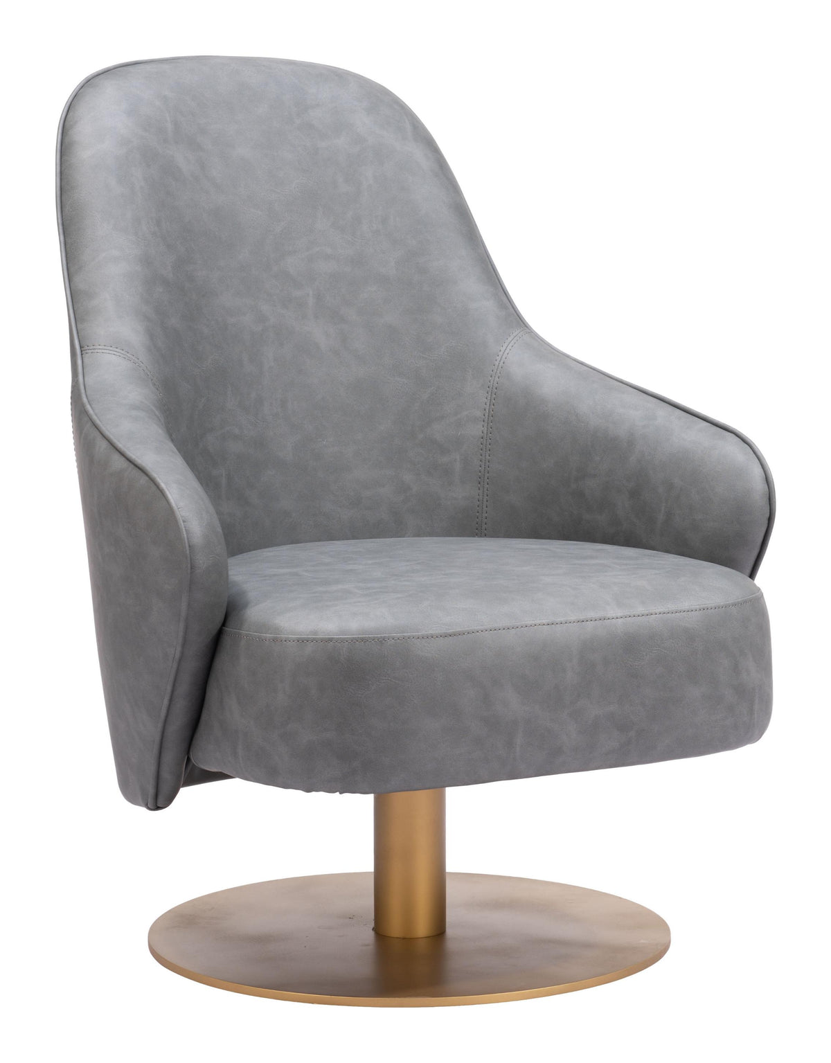 Zuo Modern Withby Accent Chair Gray/Brown, Gray, Accent Chairs, Faux Leather, Polyurethane, Steel, Curved, Drum, Indoor